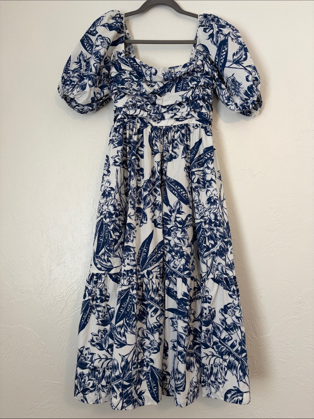Abercrombie & Fitch Emerson Poplin Puff Sleeve Midi Floral Print Dress